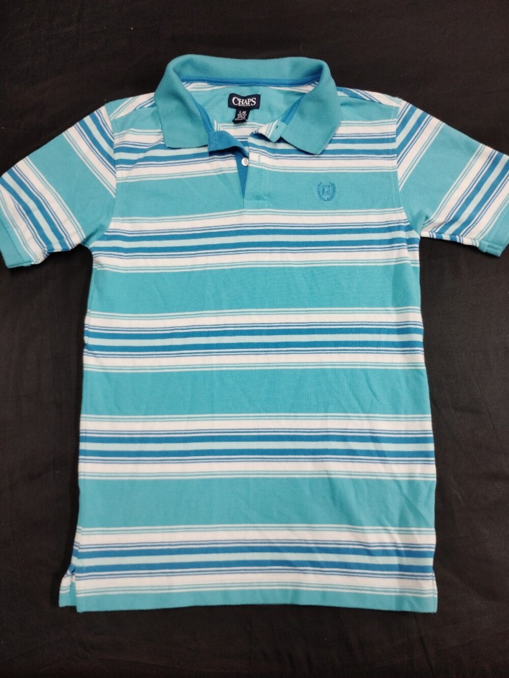 Chaps Boys' Turquoise and White Striped Polo